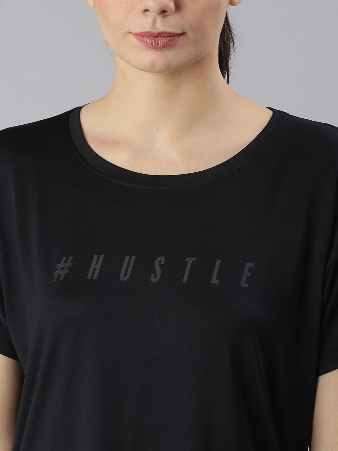 MKH Women Black Typography Printed Dri-FIT Sports T-shirt