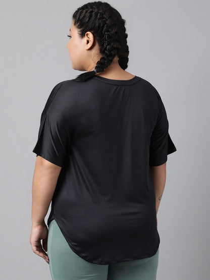 MKH Plus Size Relaxed Fit Typography Printed Drop Shoulder Sleeves Dri-Fit Sports T-shirt
