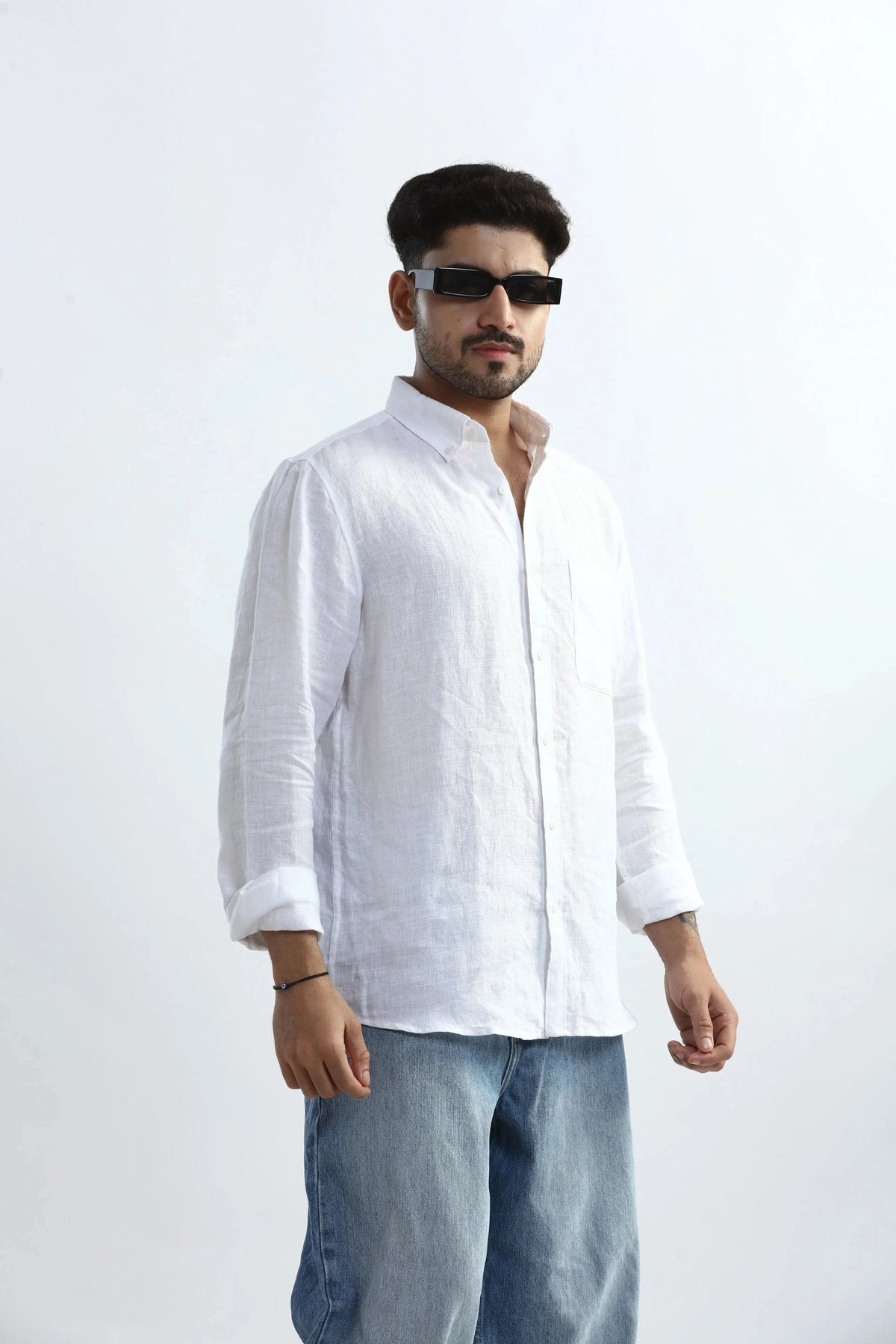 Xkind 100% Pure Linen White Button Down Casual Shirt