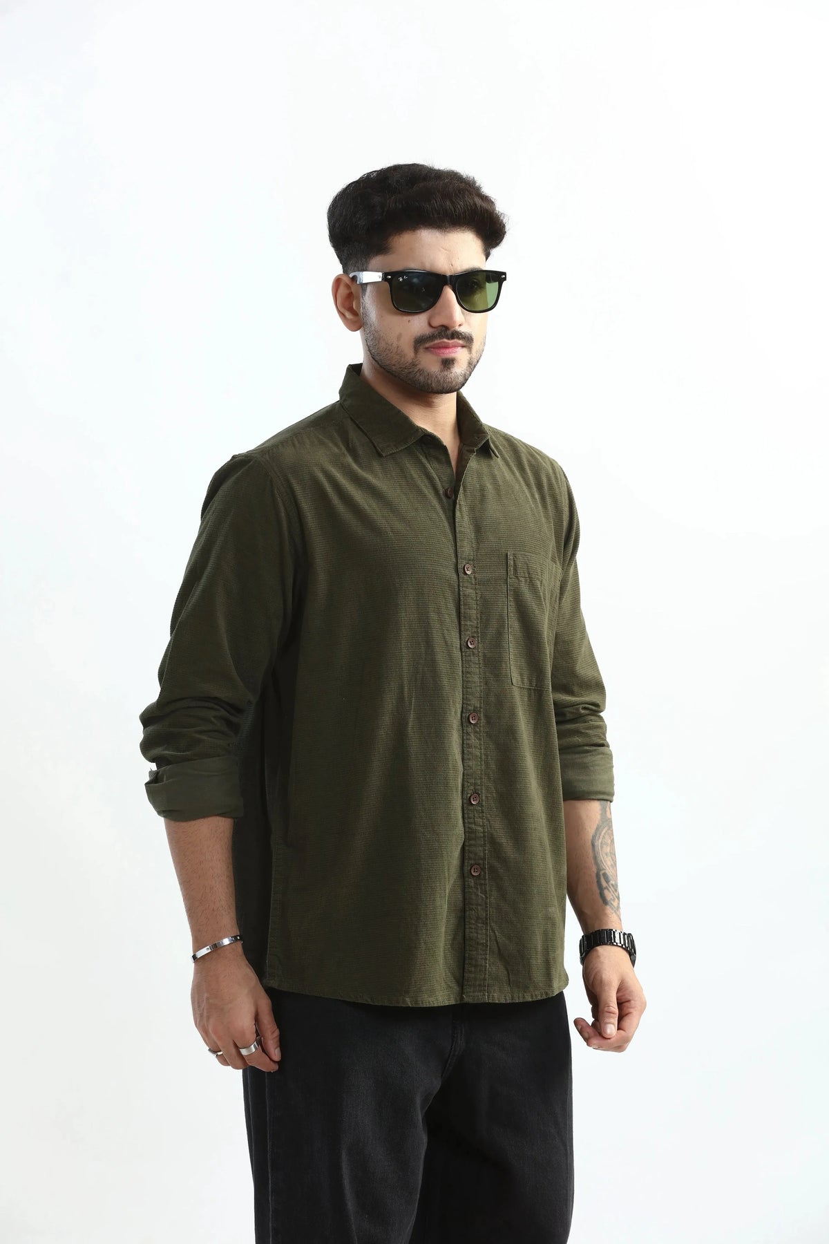 Xkind Olive Green Fine Cord Shirt