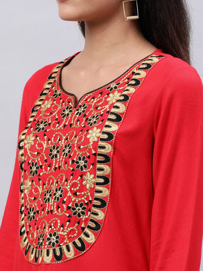 Souchii Red Yoke Design Mirror Work Grandeur & Majestic Artwork Kurta