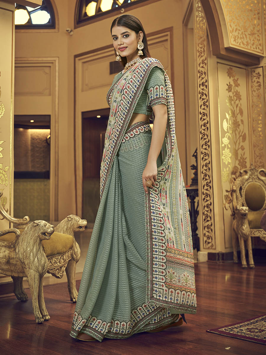 Myra Multicolour Gorgette Designer Saree