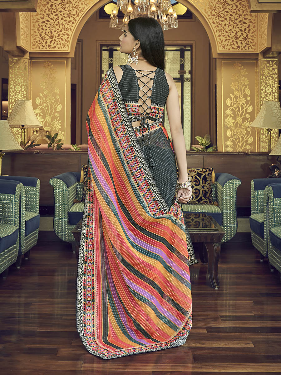 Myra Multicolour Gorgette Designer Saree