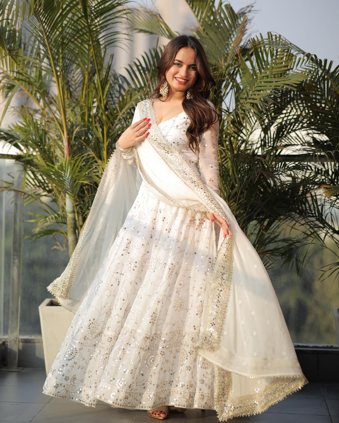 Yash Enterprise White Sequence Work Party Wear Suit Set