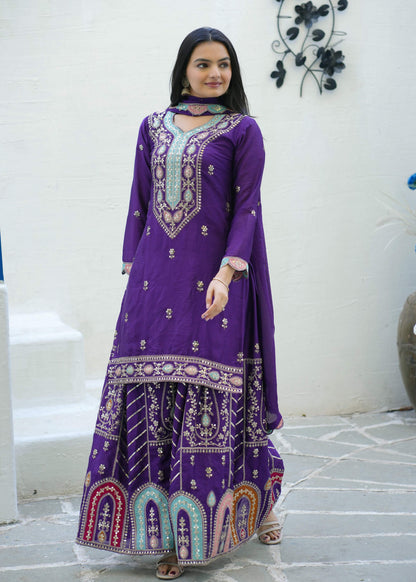 Yash Enterprise Embroidered Chinon With Sequence Blue Readymade Salwar Suit