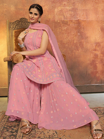 Myra Pink Georgette Embroidered Designer Suit