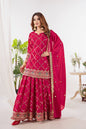 Yash Enterprise Red Chinnon Silk Embroidery Party Wear Suit Set