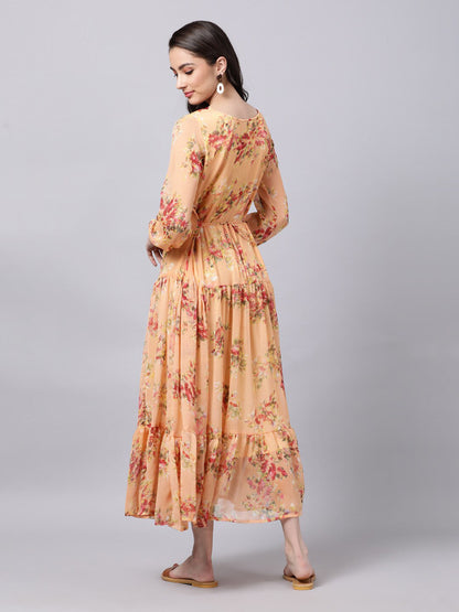 Souchii Floral Printed Boat Neck A-Line Maxi Dress