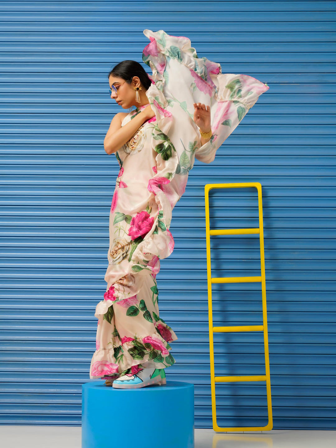 Tikhi Imli Floral Printed Poly Crepe Saree