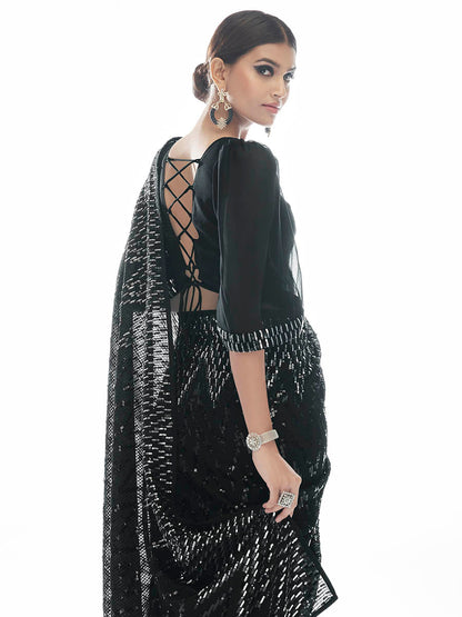 Myra Black Georgette Embroidered Designer  Saree
