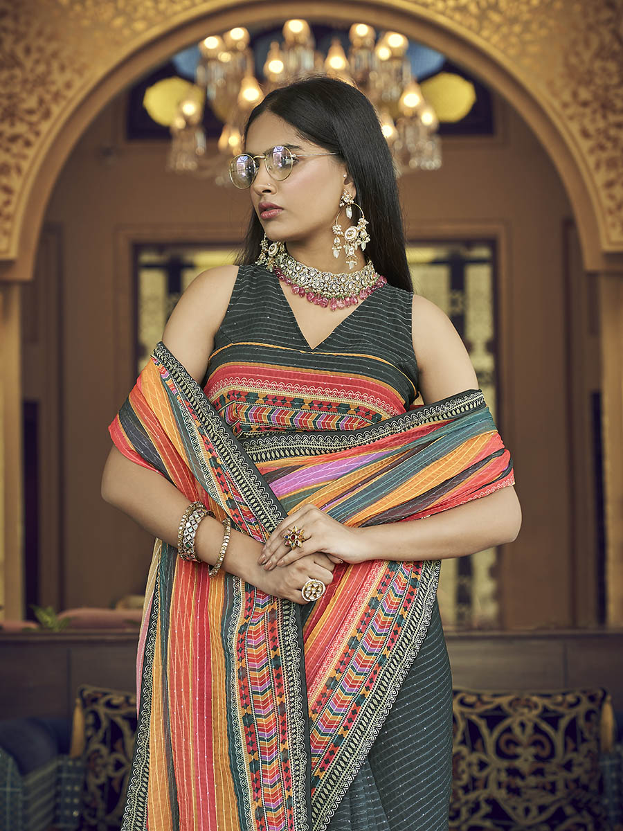 Myra Multicolour Gorgette Designer Saree