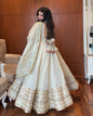 Yash Enterprise Of White Chinon Silk With Embroidery Zari Sequins-Work