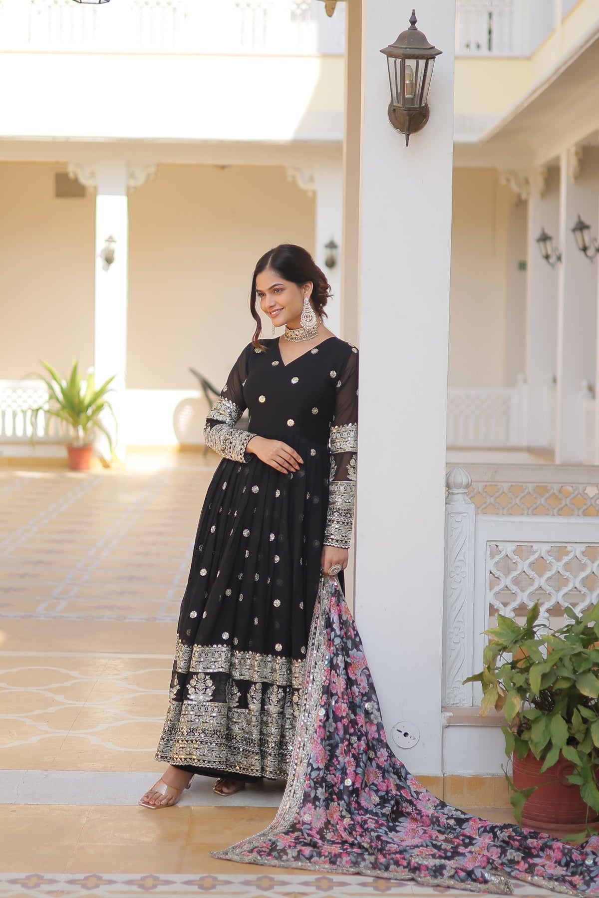 Yash Enterprise Black Georgette Embroidery Work Stiched Suit