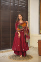 Yash Enterprise Maroon Maslin Cotton Anarkali Suit Set