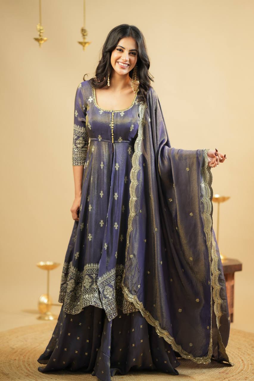 Yash Enterprise Light Purple Cosmo Silk Embroidery Suit Set