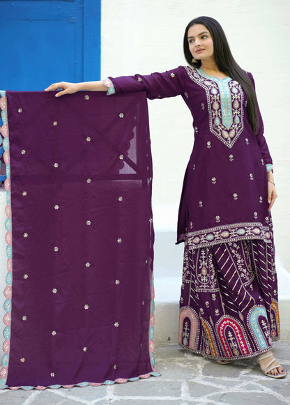 Yash Enterprise Embroidered Chinon With Sequin Maroon Readymade Salwar Suit