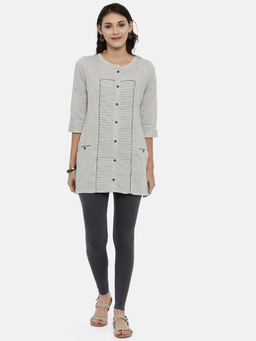 Souchii Grey Solid Slim-Fit Ankle-Length Leggings