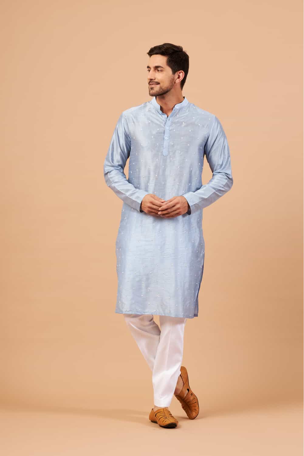 Viva Dot Embroidered Sky Blue Kurta by Hilo Design