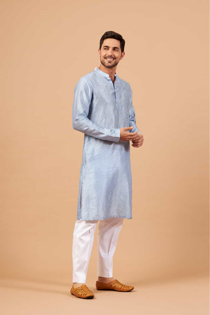 Viva Dot Embroidered Sky Blue Kurta by Hilo Design