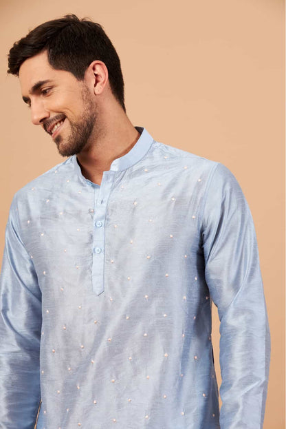 Viva Dot Embroidered Sky Blue Kurta by Hilo Design