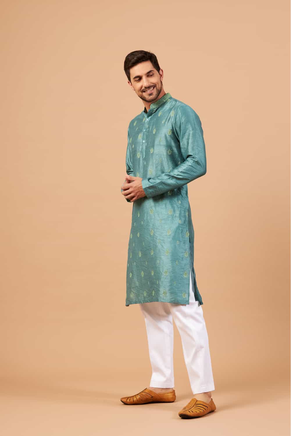 Greafy Two Motif Embroidered Green Kurta by Hilo Design