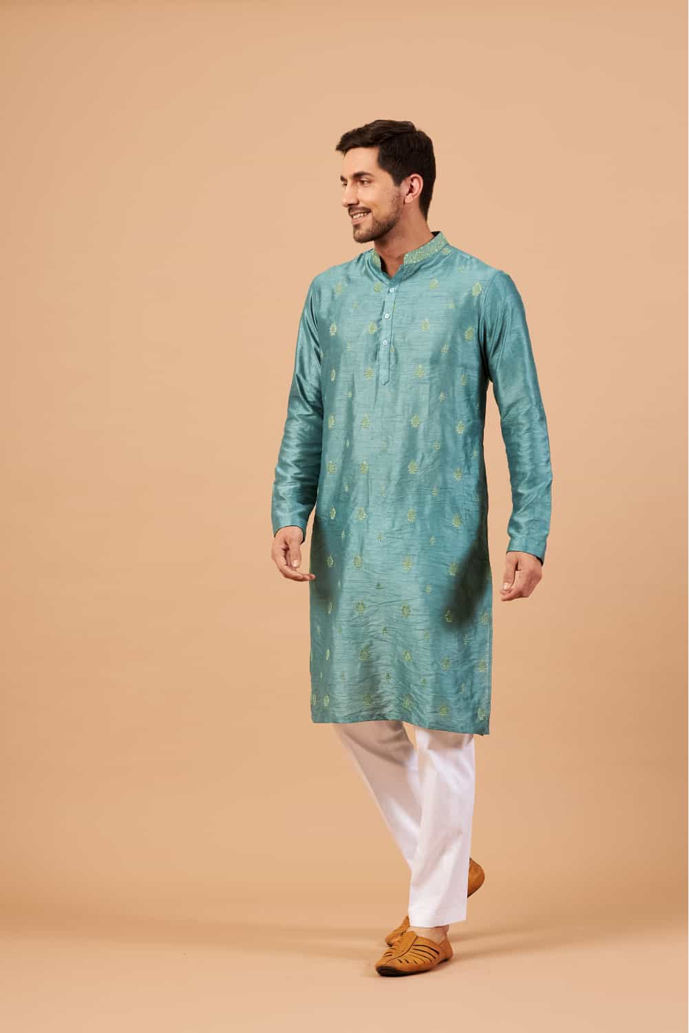 Greafy Two Motif Embroidered Green Kurta by Hilo Design