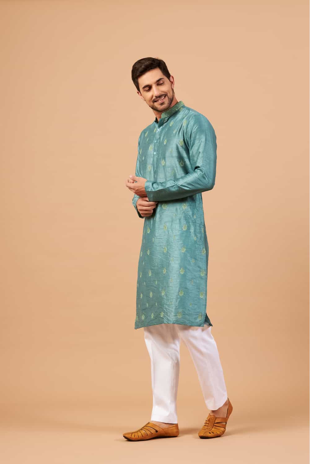 Greafy Two Motif Embroidered Green Kurta by Hilo Design
