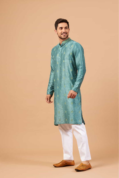 Greafy Two Motif Embroidered Green Kurta by Hilo Design
