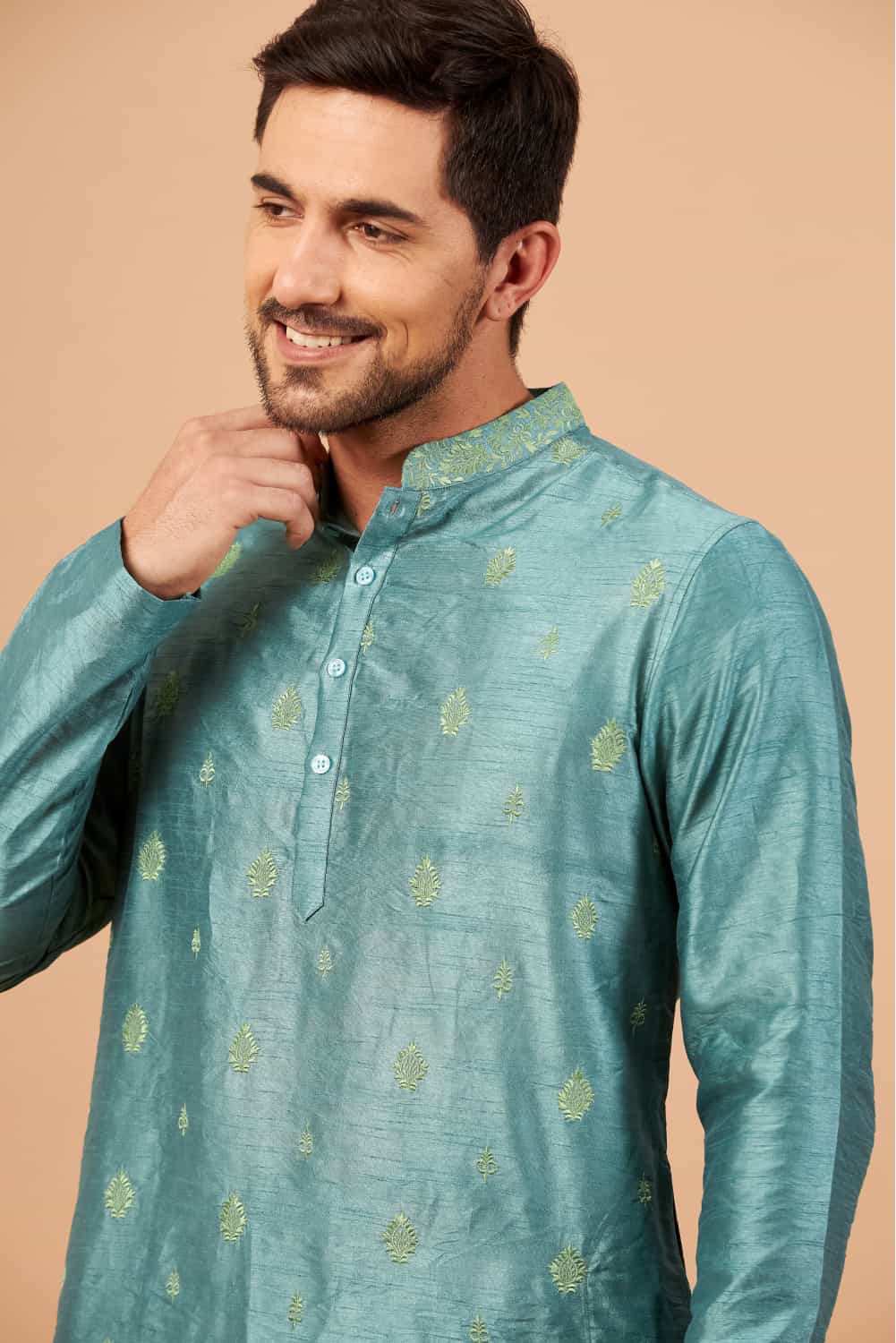Greafy Two Motif Embroidered Green Kurta by Hilo Design