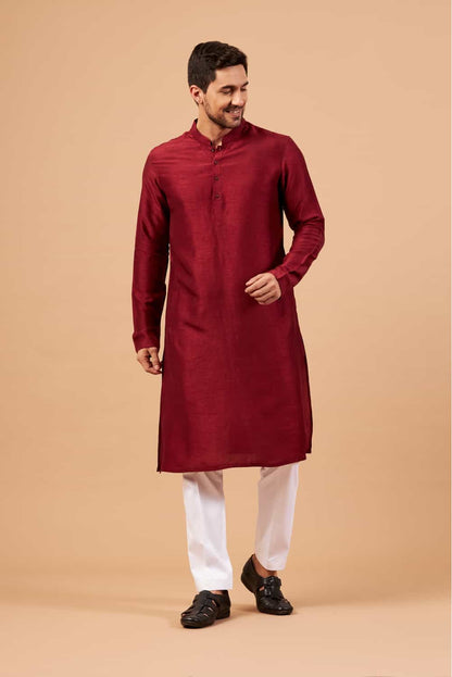 Maroon Plain Designer Men's Kurta by Hilo Design