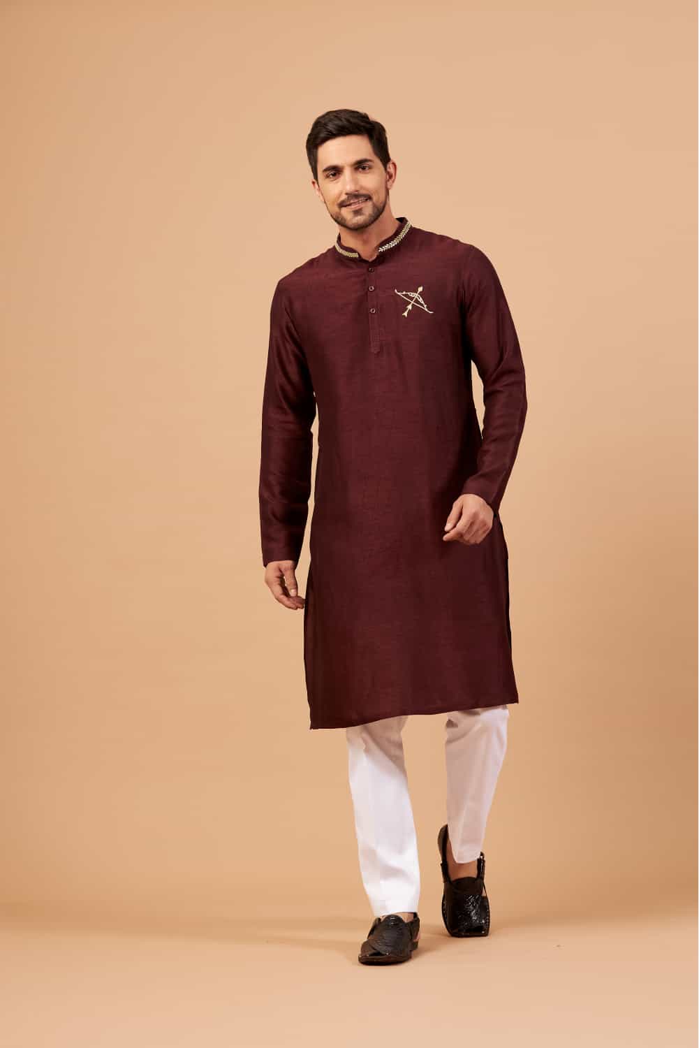 Adira Gold Zari Embroidered Kurta by Hilo Design