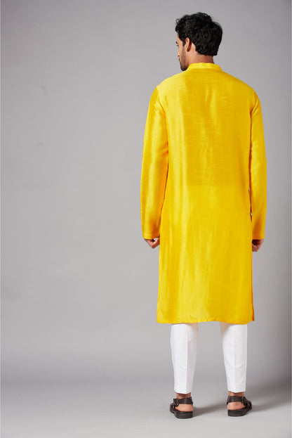 Yellow Plain Designer Men's Kurta by Hilo Design