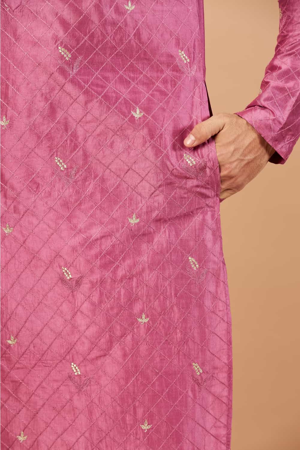 Pumetric Leaf Embroidered Purple Kurta by Hilo Design