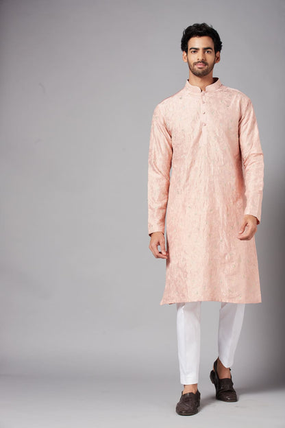 Tiyaan Embroidered Peach Kurta by Hilo Design