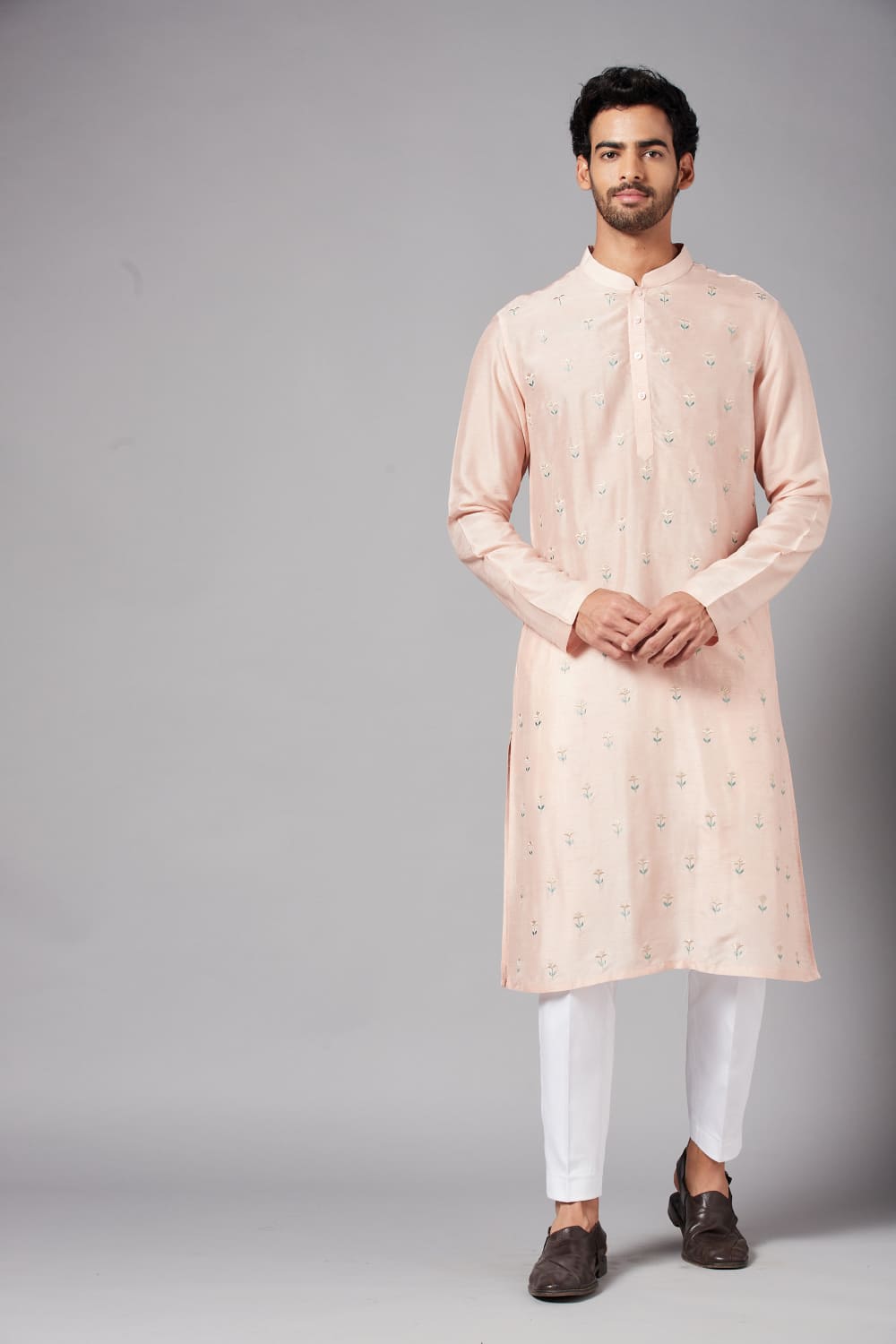 Moori Peach Embroidered Kurta by Hilo Design