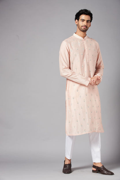 Moori Peach Embroidered Kurta by Hilo Design