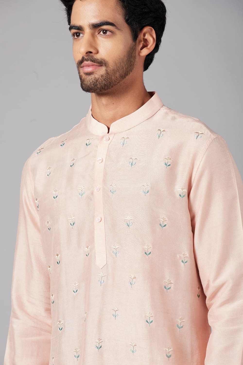 Moori Peach Embroidered Kurta by Hilo Design