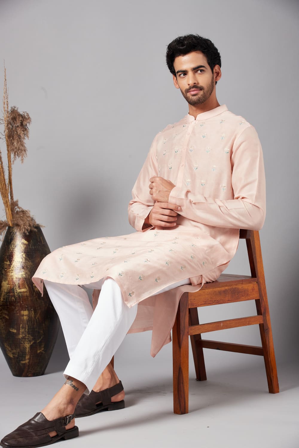 Moori Peach Embroidered Kurta by Hilo Design