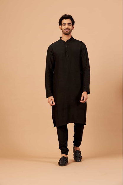 Black Plain Kurta by Hilo Design