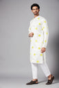 Mogra Yellow Leaf Embroidered Kurta by Hilo Design