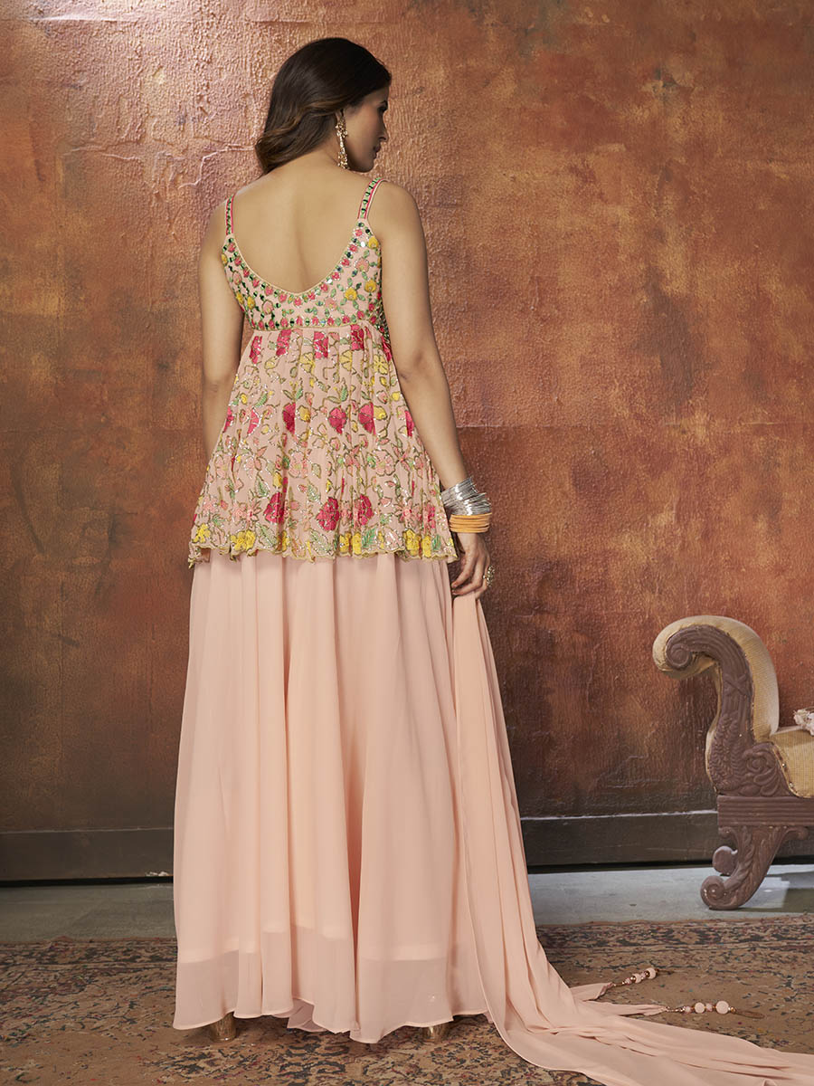Myra Peach Georgette Embroidered Designer Suit