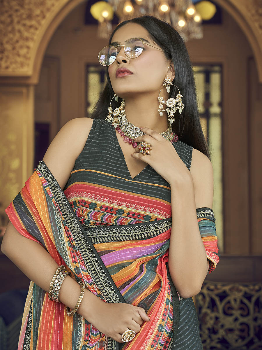 Myra Multicolour Gorgette Designer Saree