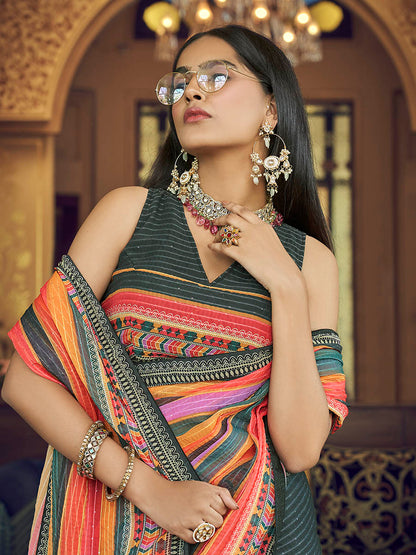 Myra Multicolour Gorgette Designer Saree