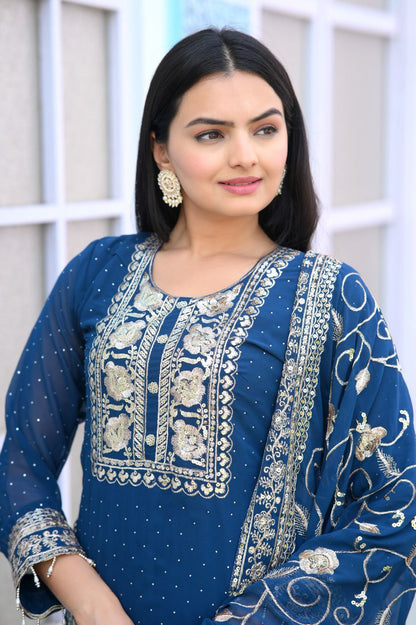 Yash Enterprise Alluring Fox Georgette Blue Embroidery Work Readymade Salwar Suit
