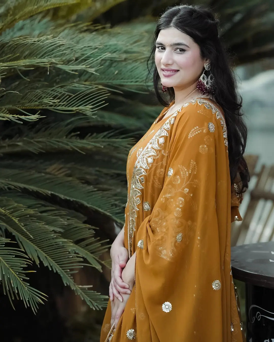Yash Enterprise Mustard Georgette And Silk Embroidered Anarkali Salwar Suit
