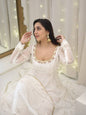Yash Enterprise White Star Georgette Silk Embroidery Party Wear Uit Set
