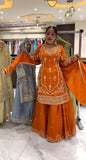 Yash Enterprise Orange Natural Crep Embroidery Party Wear Suit Set