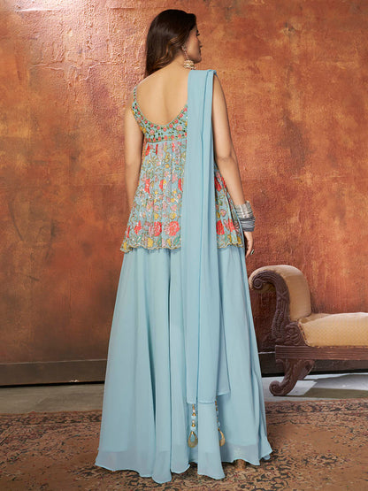 Myra Blue Georgette Embroidered Designer Suit