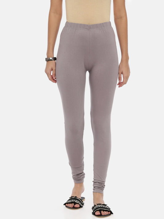 Souchii Grey Solid Slim-Fit Churidar-Length Leggings