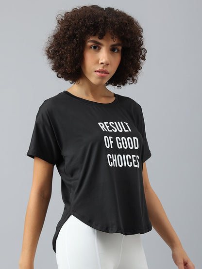 MKH Women Typography Printed Dri-FIT Sports T-shirt